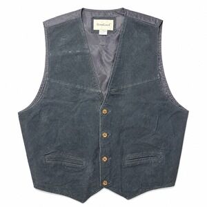 Vtg NWT$ GREATLAND 100% Leather Vest Sz XL Black Suede 4-Button Western Cowboy